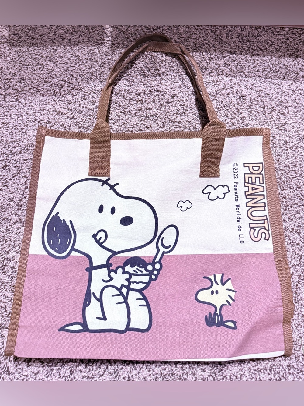 Peanuts Brown and Cream Snoopy & Woodstock Canvas Tote - Picture 2 of 4